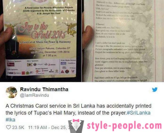 W Sri Lance, parafianie kościoła dystrybuowane broszury z tekstem piosenki raper zamiast modlitwy